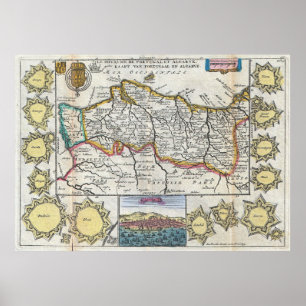 Poster Carte vintage du Portugal (1747)