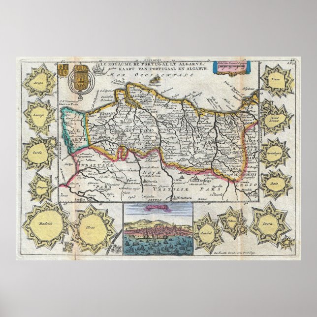 Poster Carte vintage du Portugal (1747) (Devant)