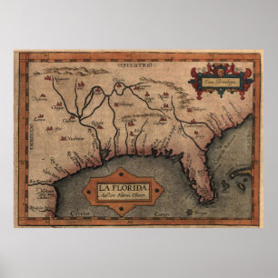 Poster Carte vintage espagnole de Florida Discovery (1584