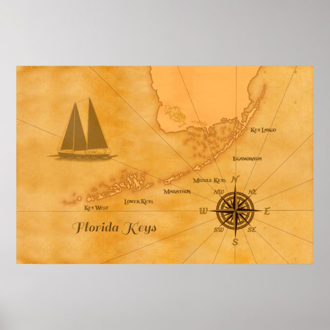 Poster Carte vintage Nautical Florida Keys (Devant)