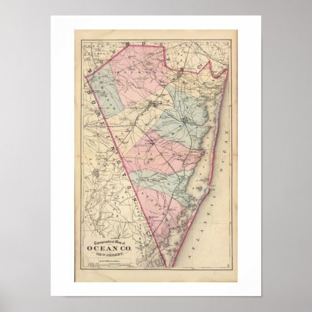 Poster Carte Vintage REPRO Ocean County NJ 1872 (Devant)