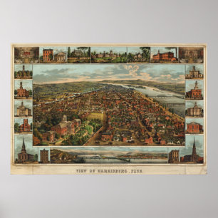 Poster Carte Williams de Harrisburg, PA (1855) réimpressi