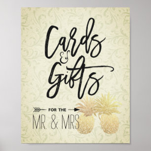 Poster Cartes & Cadeaux Mariage Signal moderne Ananas Or