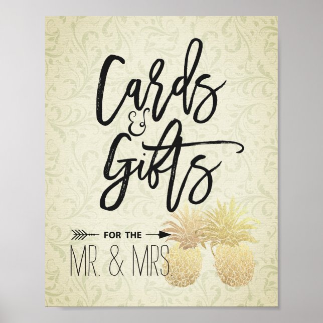 Poster Cartes & Cadeaux Mariage Signal moderne Ananas Or (Devant)