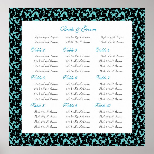 Poster Cartes de sièges mariage damassé (Devant)