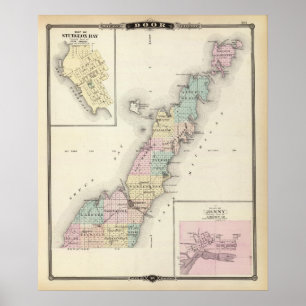 Poster Cartes du comté de Door, de Sturgeon Bay et de Jen