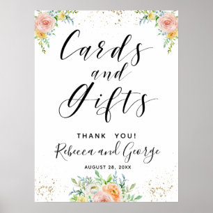 Poster Cartes et cadeaux de calligraphie floral et or