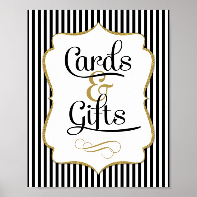 Poster Cartes et cadeaux Signe Noir Gold Stripe (Devant)