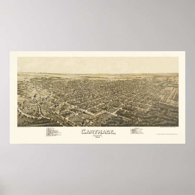 Poster Carthage, MO Carte panoramique - 1891 (Devant)