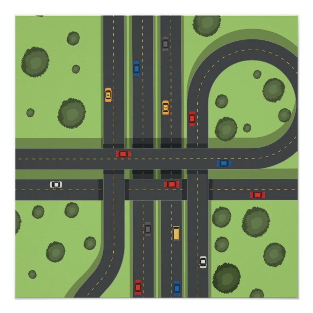 Poster Cartoon couleur Autoroute et voitures Cool Arrière (Devant)