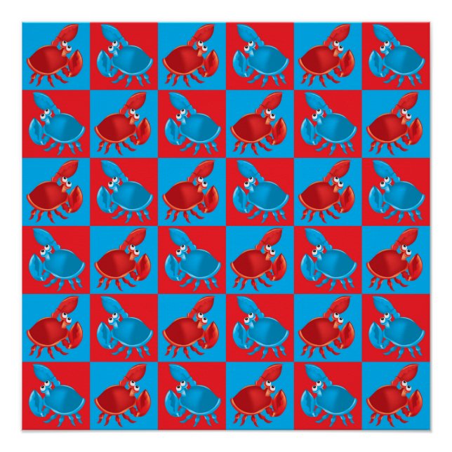 Poster Cartoon crabe mosaïque (Devant)