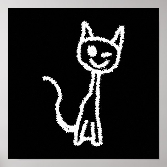 Poster Cartoon de chat blanc mignon. Sur le noir. (Devant)