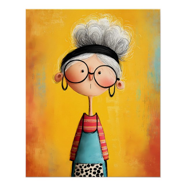 Poster Cartoon Illustration einer Frau oder Großmutter (Devant)