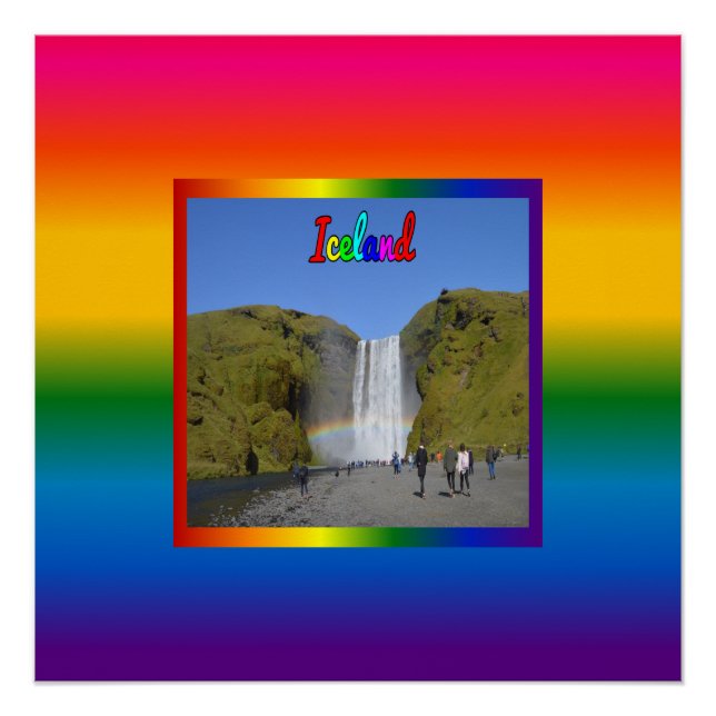Poster Cascade arc-en-ciel islandaise (Devant)
