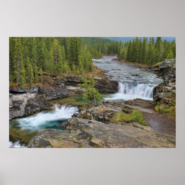Poster Cascade Dans Les Montagnes Rocheuses Canadiennes (Devant)