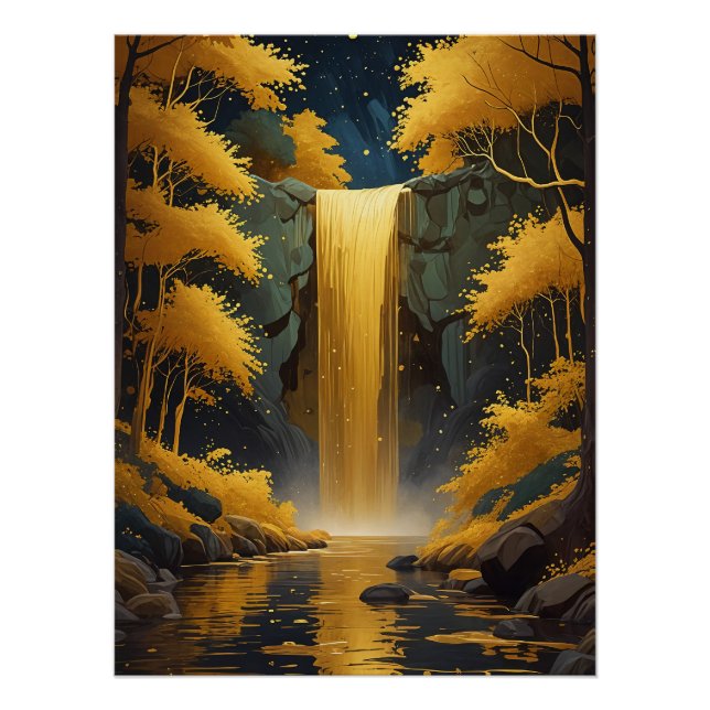 Poster Cascade doré dans le bois scintillant (Devant)