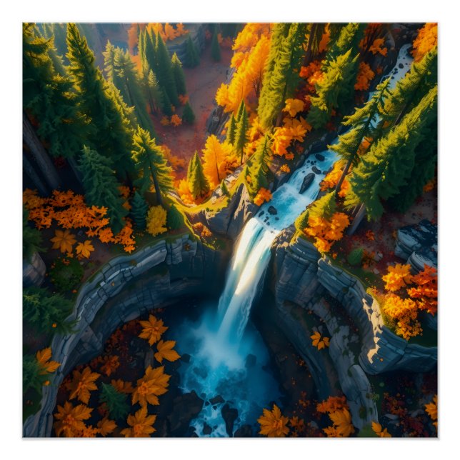 Poster Cascade du Canyon d'Automne – Paysage de Forêt Aut (Devant)