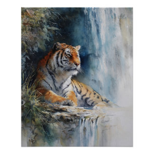 Poster Cascade Tranquille Tigre Brumeuse Toile d'Art