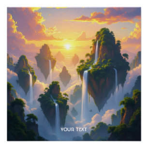 Poster Cascades des îles du coucher de soleil Imaginaire