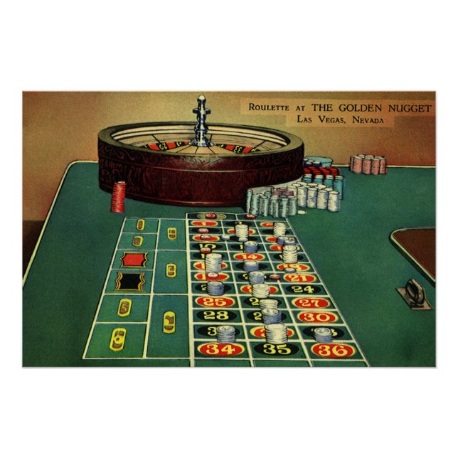 Poster Casino vintage Roulette Table Jeu, Chips de jeu (Devant)