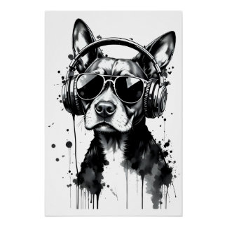 Poster Casque de chien cool Cute Animaux de compagnie enc