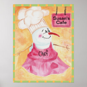 Poster Casquette du chef Snowman en avril et chef