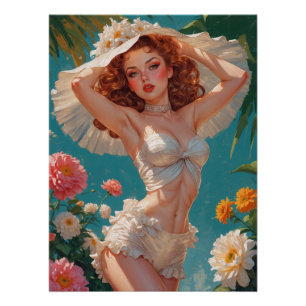 Poster Casquette Floral  de la marguerite à tête rouge