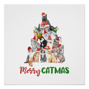 Poster Cat Christmas Tree Amoureux des chats Noël Fêtes d