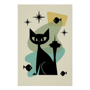 Poster Cat de Seattle moderne du milieu du siècle