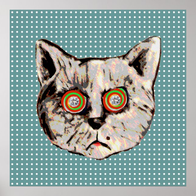 Poster cat , dots and eyes of diamonds (Devant)