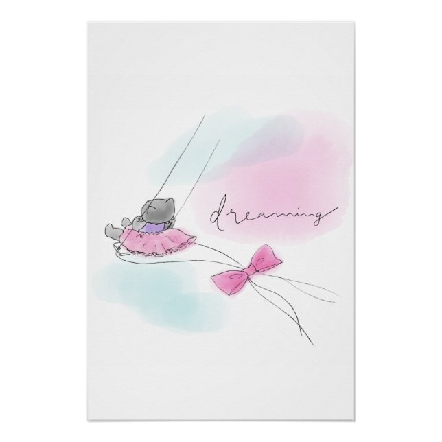 Poster Cat on Swing Pastel Watercolor (Devant)