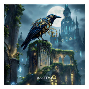 Poster Cathédrale de corbeau à mouvement d'horlogerie fan