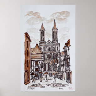 Poster Cathédrale & maisons normandes Quimper, France