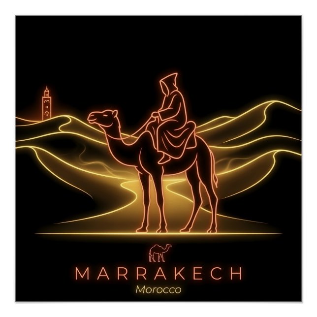Poster Cavalier de chameau de Marrakech - Sahara - Maroc (Devant)