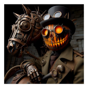 Poster Cavalier de la Citrouille Steampunk Halloween