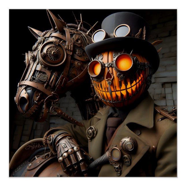 Poster Cavalier de la Citrouille Steampunk Halloween (Devant)