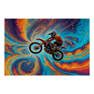 Poster Cavalier de motocross et paysage de rêve