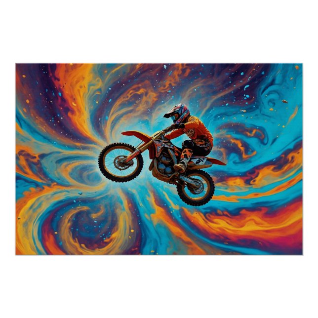 Poster Cavalier de motocross et paysage de rêve (Devant)
