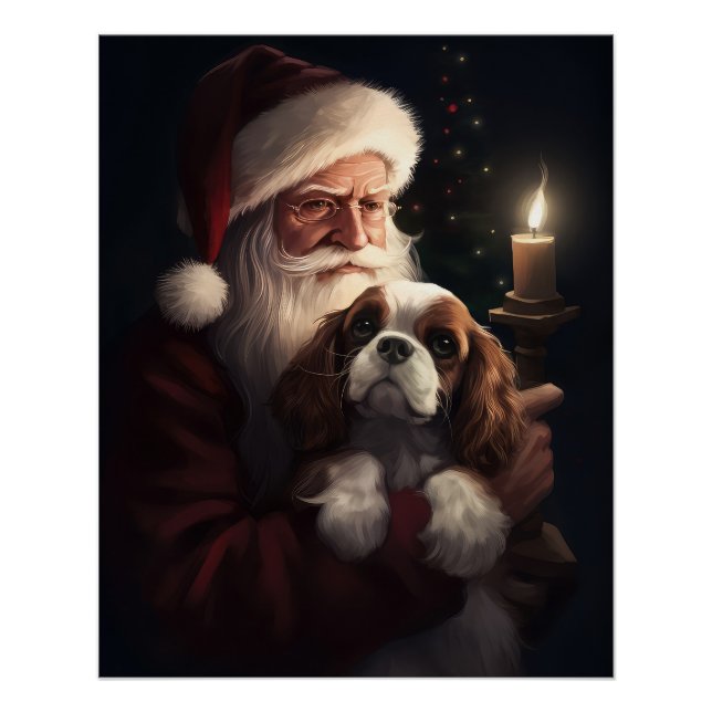 Poster Cavalier King avec le Père Noël Festif Noël (Devant)