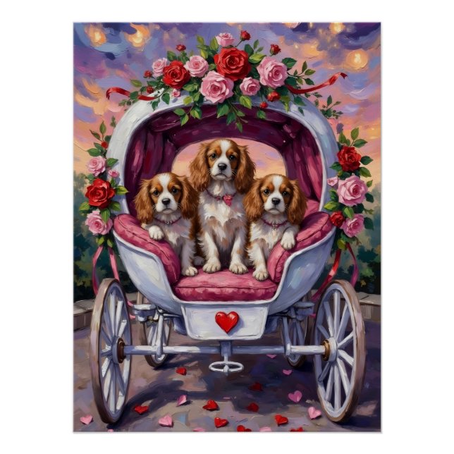 Poster Cavalier King Charles Spaniel Dog Valentine's Day (Devant)