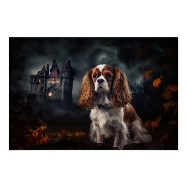 Poster Cavalier King Charles Spaniel Halloween effrayant (Devant)