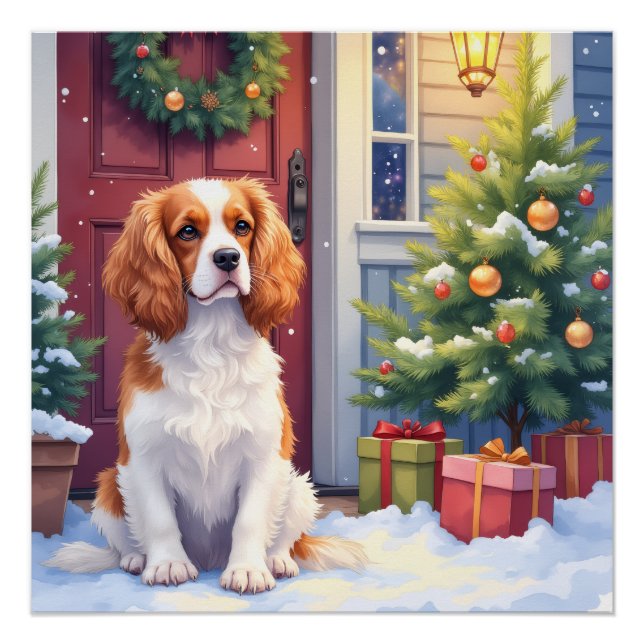 Poster Cavalier King Charles Spaniel Noël enneigé (Devant)
