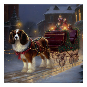 Poster Cavalier King Charles Spaniel Noël Fêtard