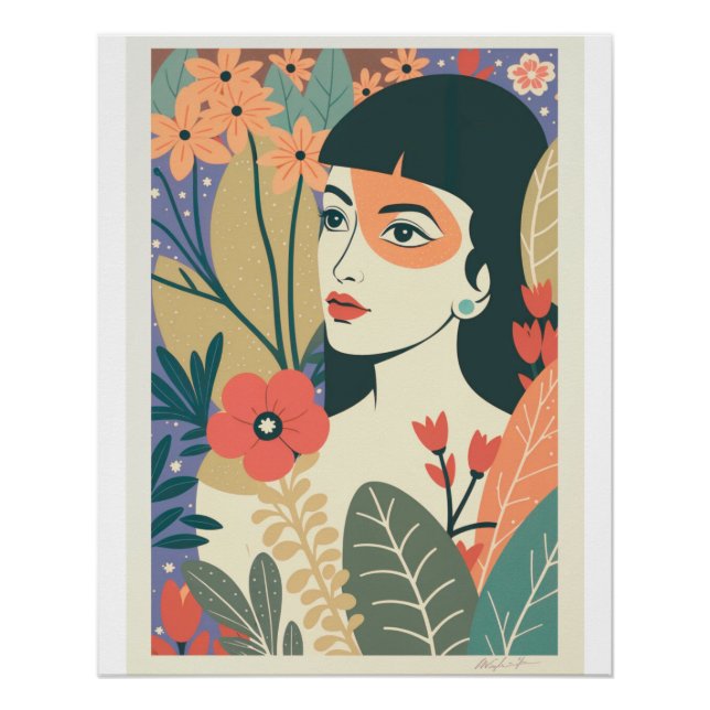 Poster Ce Retro Tropical Girl Design Vous Transportera (Devant)