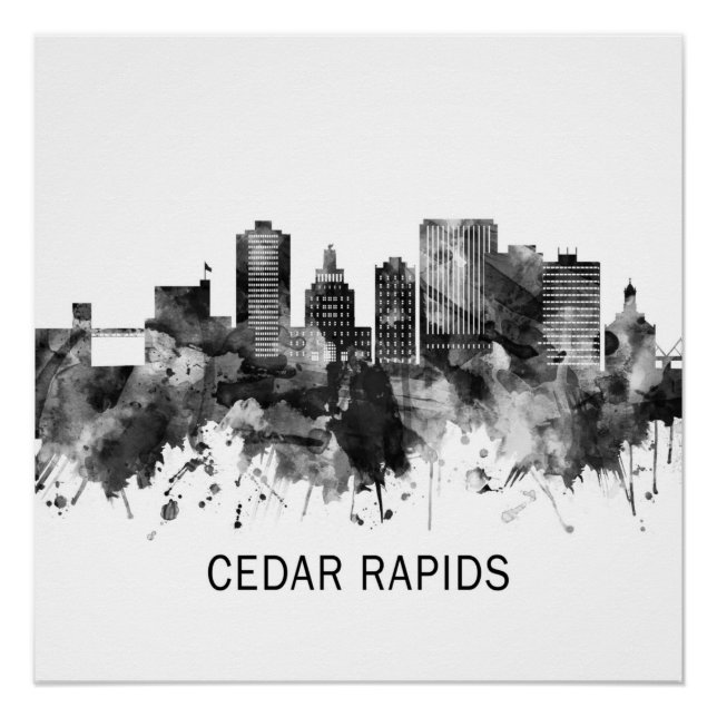 Poster Cedar Rapids Iowa Skyline BW (Devant)
