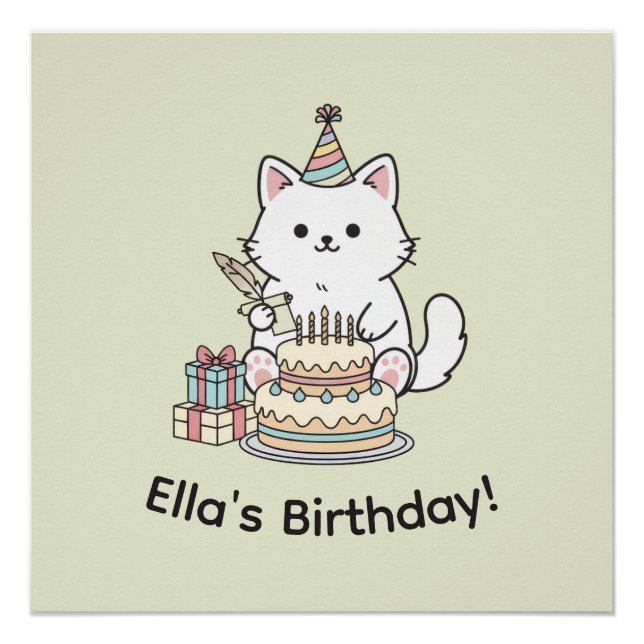 Poster Célébration d'anniversaire de chaton pastel Art po (Devant)