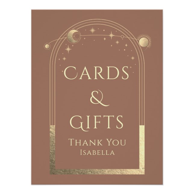 Poster Céleste Mocha Gold Sun Moon Stars Cartes et cadeau (Devant)