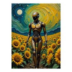 Poster Celestial Sentience: Robot in Sunflower Fields