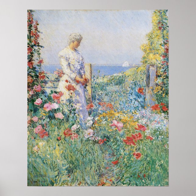Poster Celia Thaxter dans son jardin par Childe Hassam (Devant)