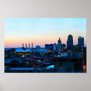 Poster Centre-ville de Kansas City au coucher du soleil